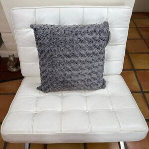 20"x20" Throw Pillow, Rose Petal Faux Fur Accent, Soft Plush Texture, Gray